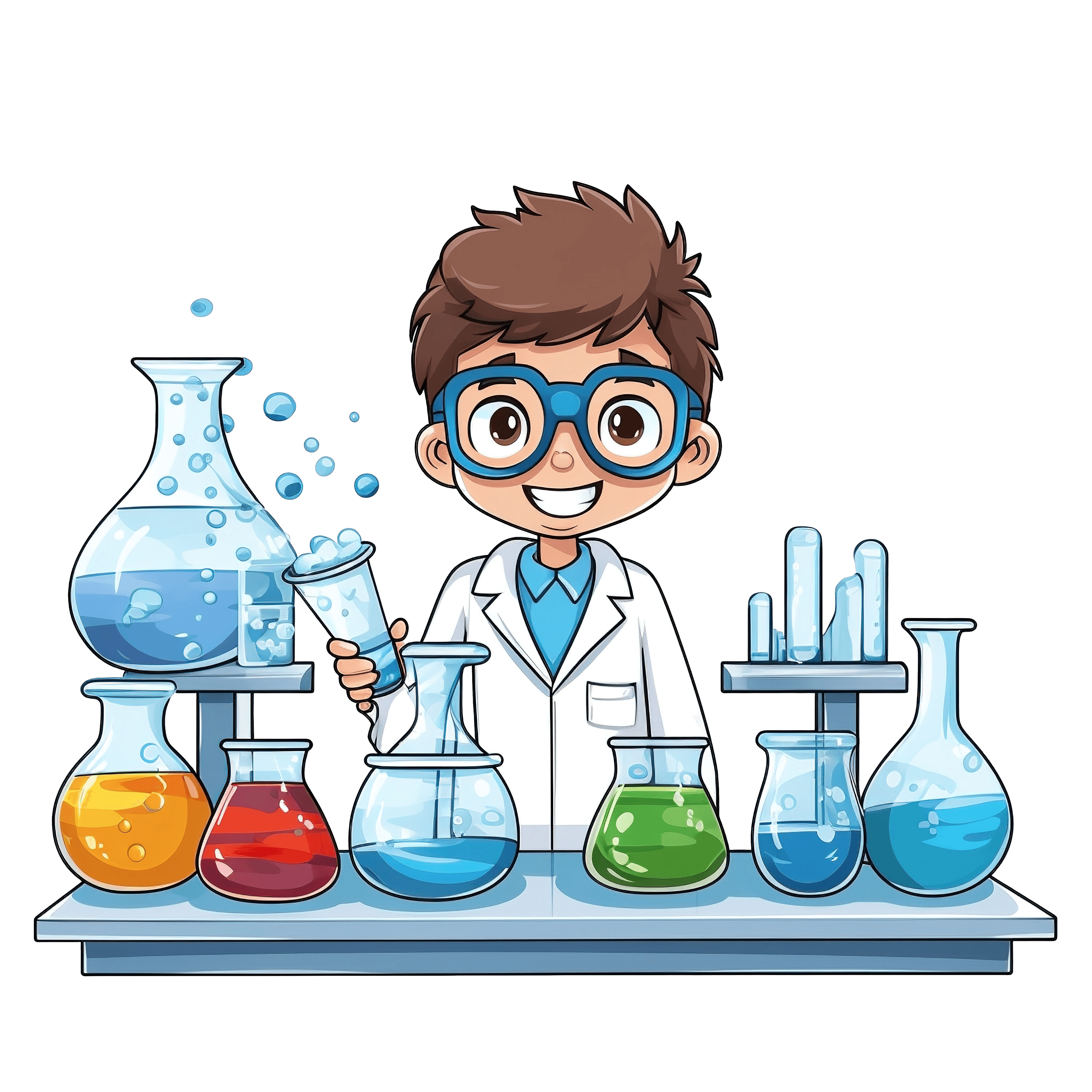 3D Illustration of a scientist with floating chemicals