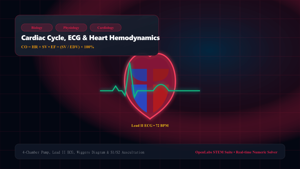 Cardiac Cycle, ECG & Heart Hemodynamics interactive Biology simulation illustration