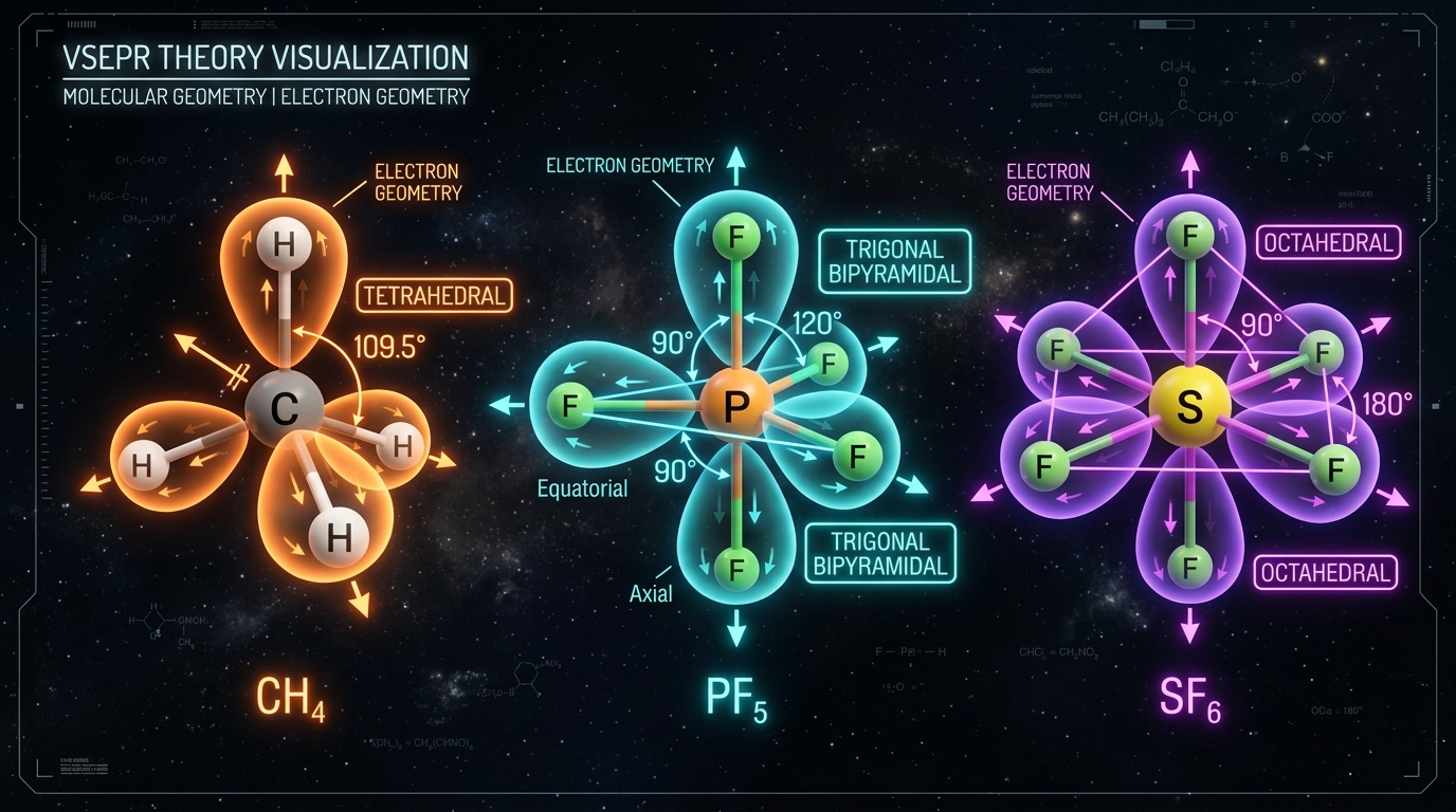 3D Molecular Geometry & VSEPR Theory interactive Chemistry simulation illustration