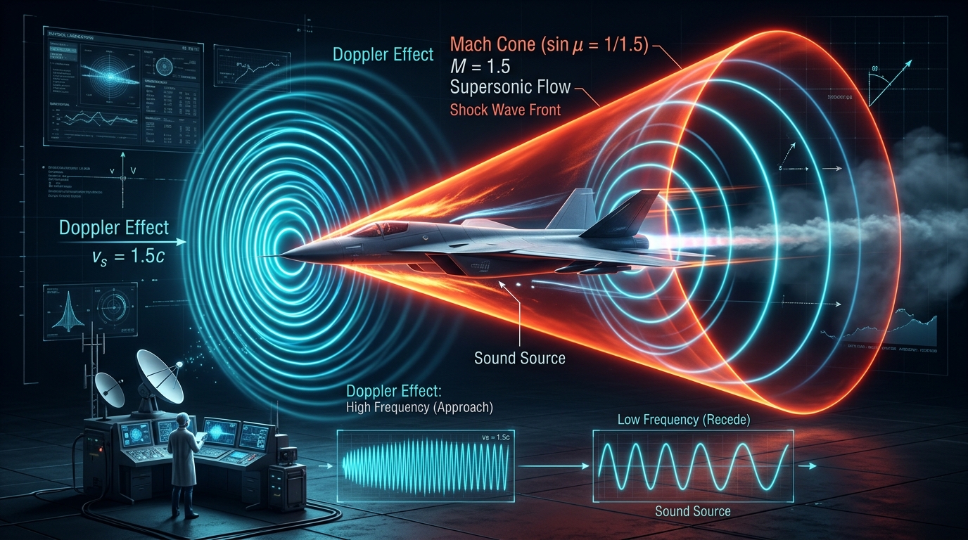 Doppler Effect & Sonic Boom interactive Physics simulation illustration