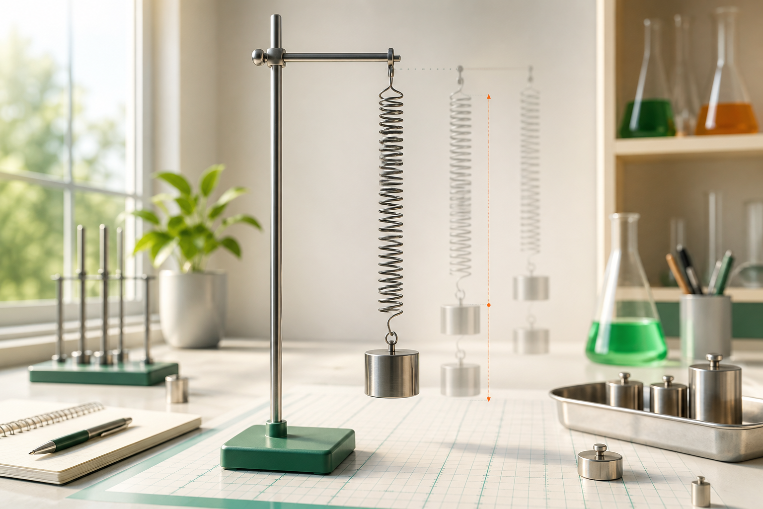 Hooke's Law interactive physics lab illustration.